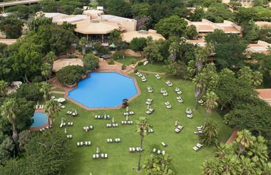 Aerial view of Cabanas and pool